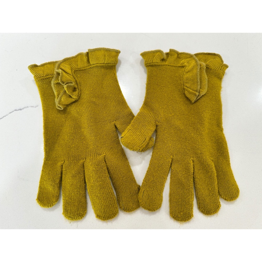 Mustard Yellow Knit Gloves Ruffle Trim One Size Mud Pie‎